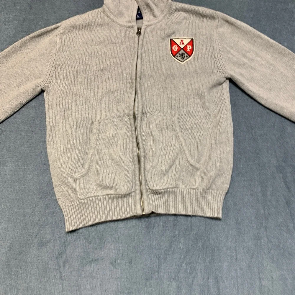 Gap Hoodie Kids Medium Heather Gray Full Zip Knit Ribbed Kangaroo Pockets Winter